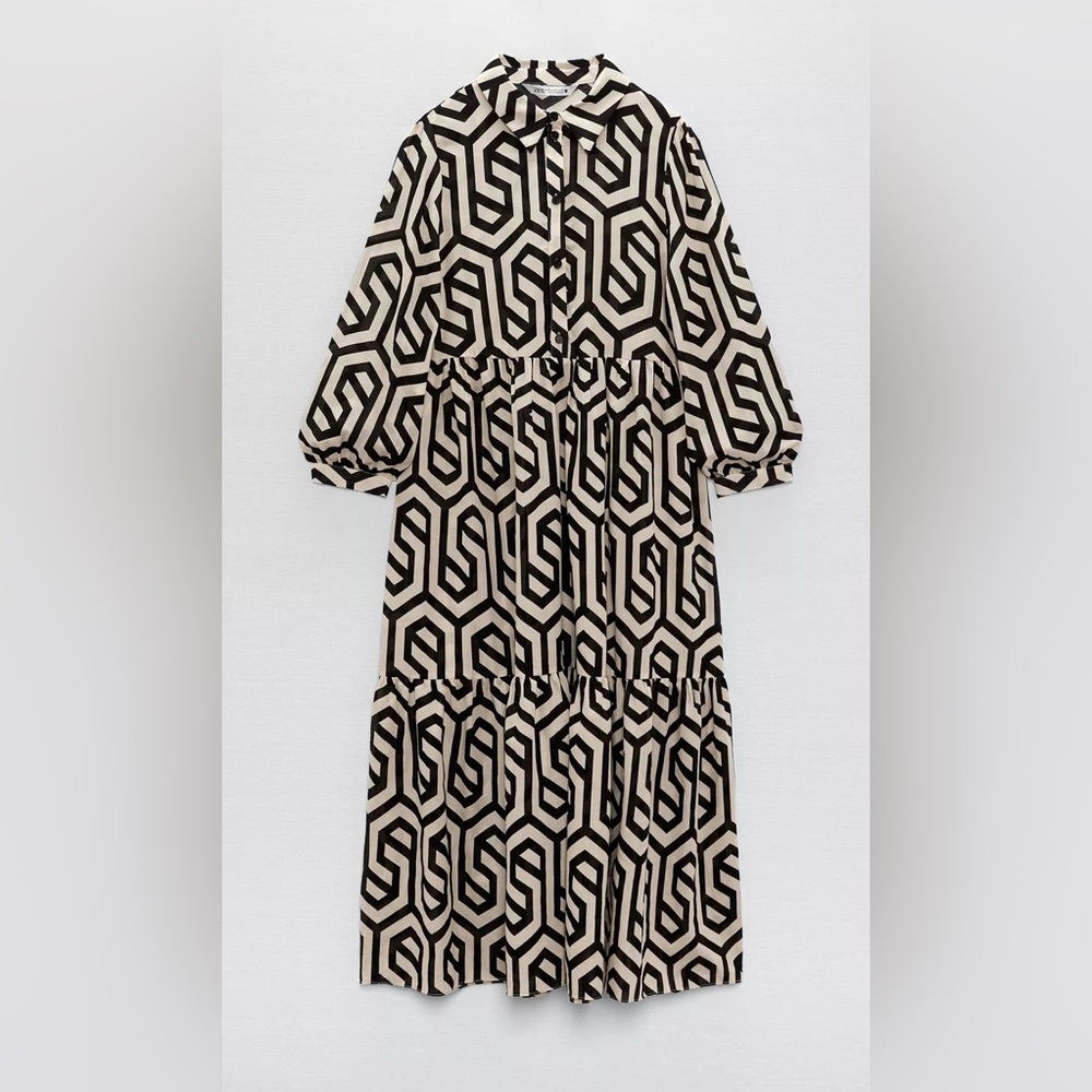 Zara Black and White Bishop Sleeve Sundress